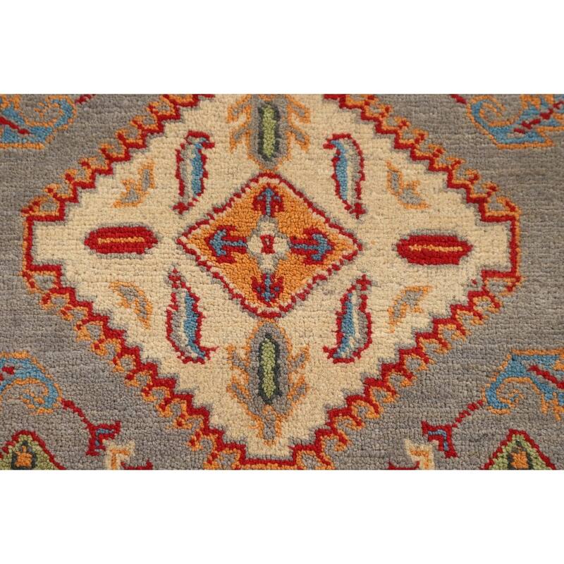 Geometric Kazak Accent Rug Hand-Knotted Oriental Wool Carpet - 3'3" x 5'0"