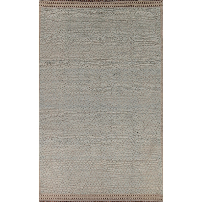 All-Over Chevron Moroccan Modern Area Rug Hand-Knotted Wool Carpet - 8'8"x 13'1"