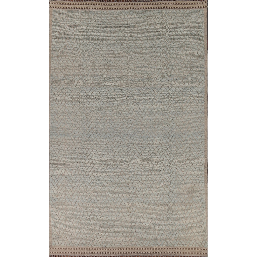 All-Over Chevron Moroccan Modern Area Rug Hand-Knotted Wool Carpet - 8'8"x 13'1"
