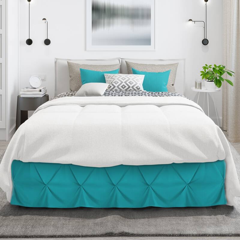 Nestl Pinch Pleat Bed Skirt - Soft Premium Microfiber Ruffle Bed Skirt - 14" Tailored Pintuck Wrap Around Dust Ruffle - Queen - Teal
