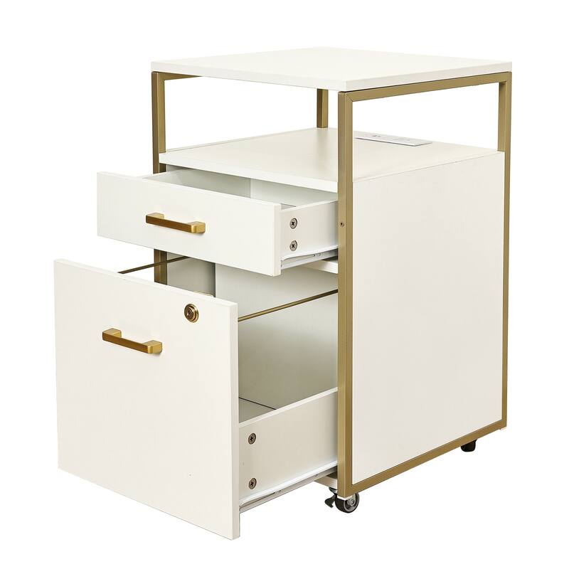 Compact Rolling File Cabinet with Lock, USB Port & Power Outlet