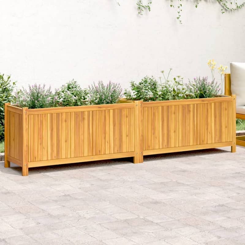 vidaXL Garden Planter with Liner Outdoor Flower Pot Box Solid Wood Acacia - 15.2 x 78.3 x 19.7 - Brown 15.2 x 78.3 x 19.7