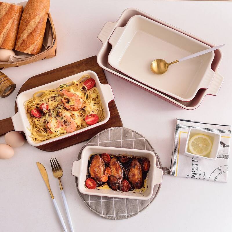 MALACASA Series Bake.Bake, Rectangle Porcelain Bakeware Set