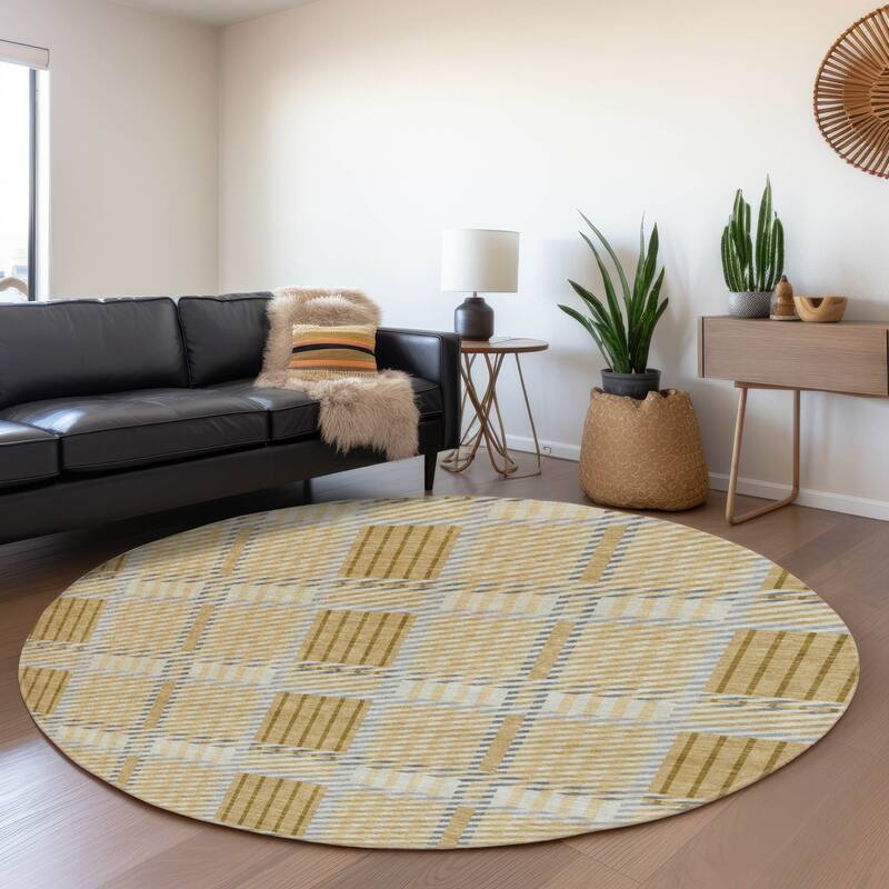 Premium Washable Super Soft Modern Plaid Mayfield Rug - Gold - 8' x 8'