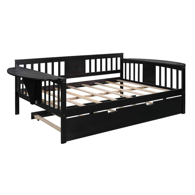 Space-Saving Twin/Full Daybed with Trundle Bed, Wooden Sofa Bed for Home