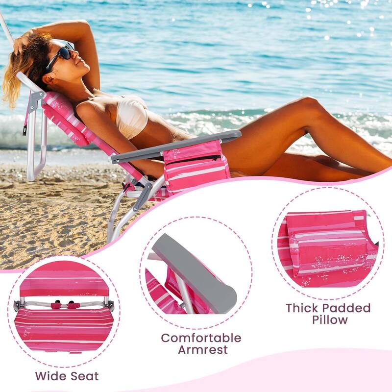 2 PCS Folding Beach Chair Patio Sling Chairs w/ Adjustable Position
