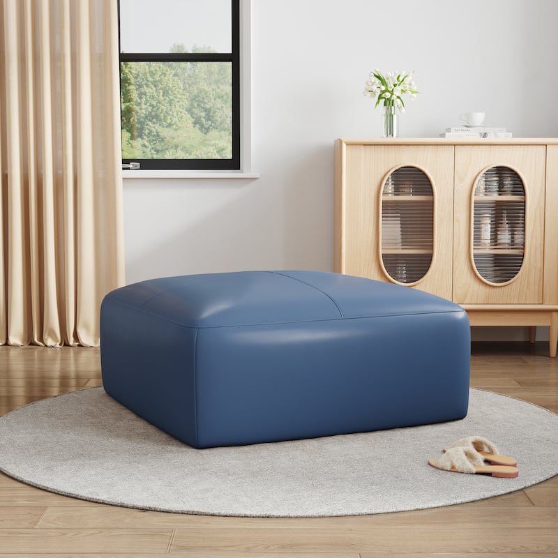 Upholstered Genuine Leather Ottoman for Living Room and Bedroom