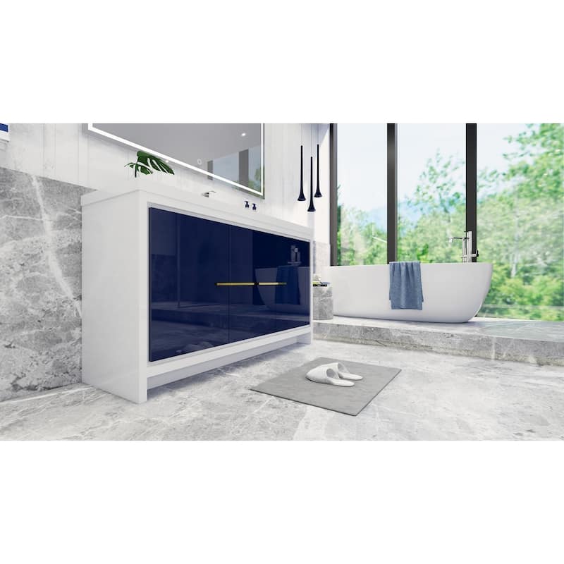 dolce 60 natural oak finish freestanding bath vanity with single basin reinforced acrylic top