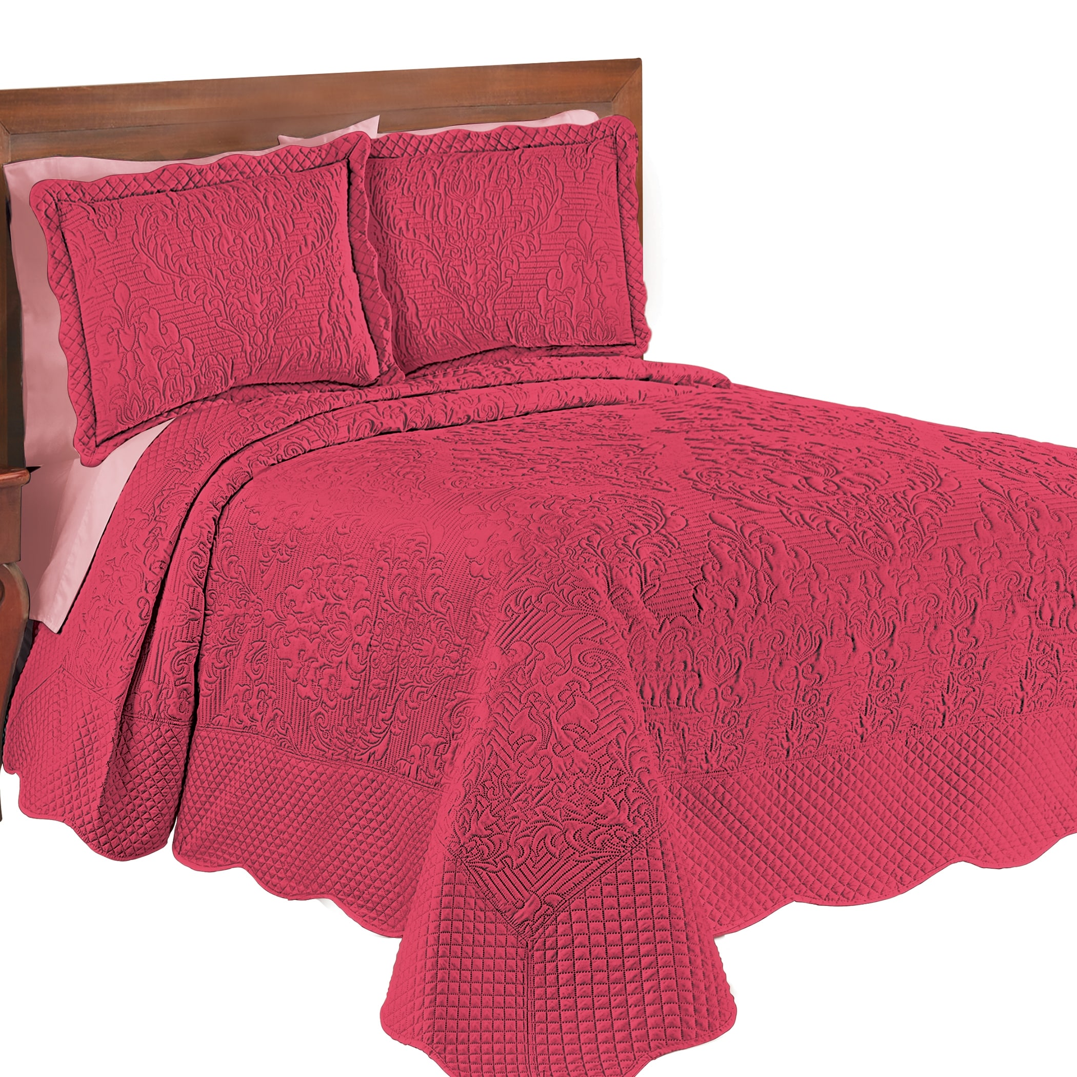 Lovely Victoria Damask Textured Design Oversized Bedspread - Bed