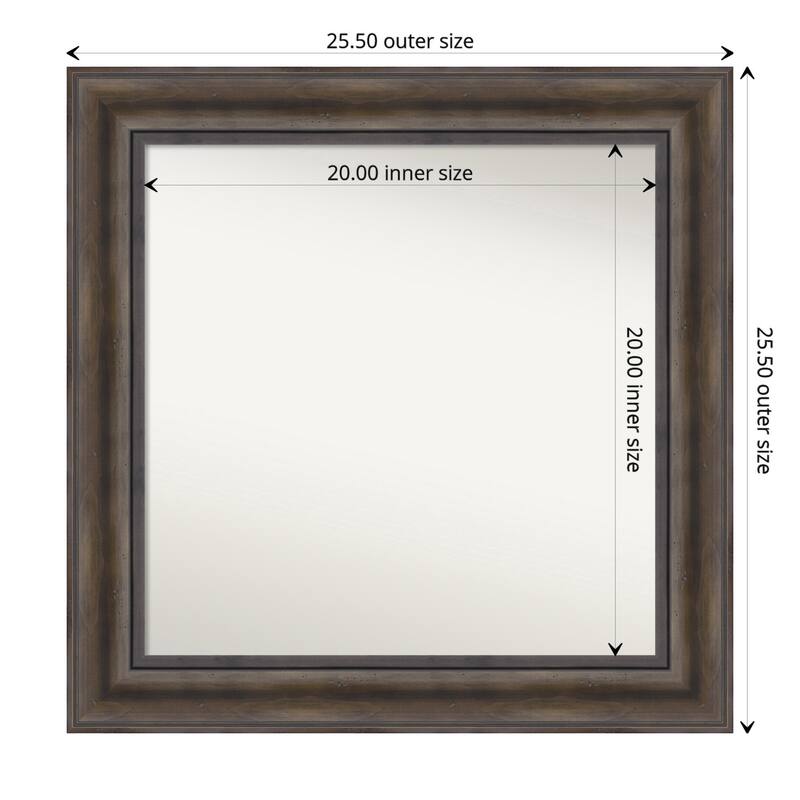 Rustic Pine Brown Framed Non-Beveled Custom Wall Mirror, Bathroom Vanity Mirror - Outer Size: 25.5 x 25.5