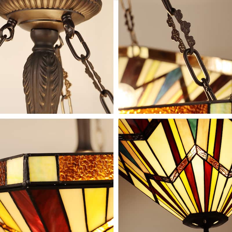 Tiffany-Style Mission-Design 3-light Blackish Bronze Pendant - Multi-Color