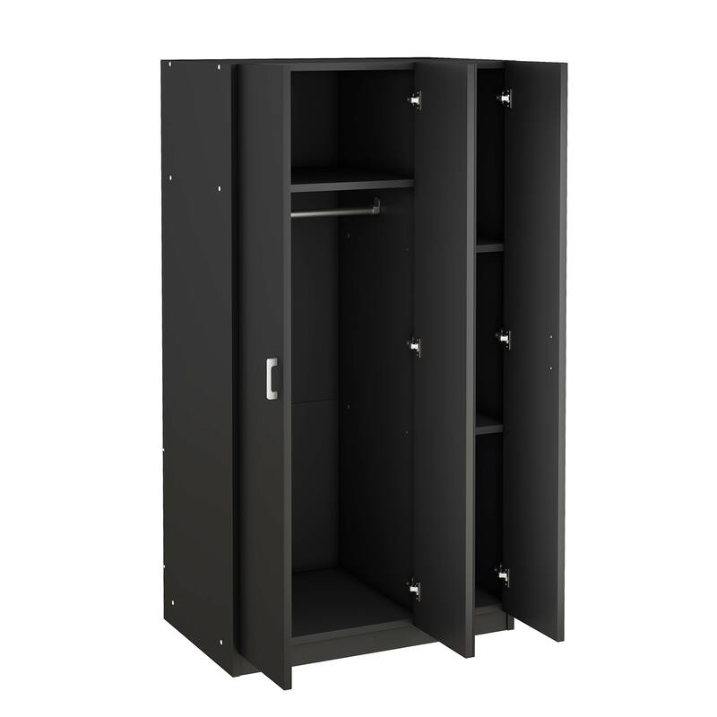3-Door Wardrobe Mirror Armoire with Hanging Rod and 3 Shelves