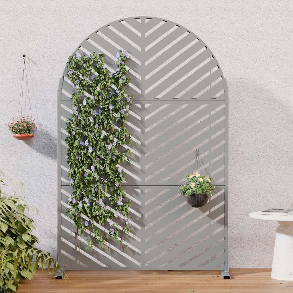 Outdoor Privacy Screen Arched Metal Privacy Fence with Chevron Cutout Freestanding Decorative Panel for Indoor & Outdoor Use