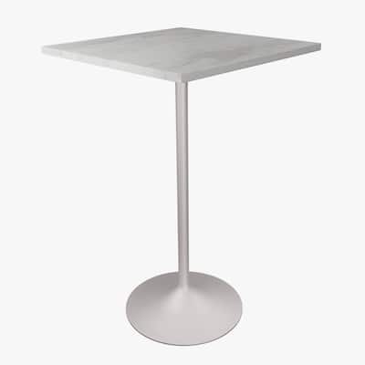 LeisureMod Verve Square Bar Dining Table with White Resin TableTop and White Steel Base for Kitchen & Dining Room