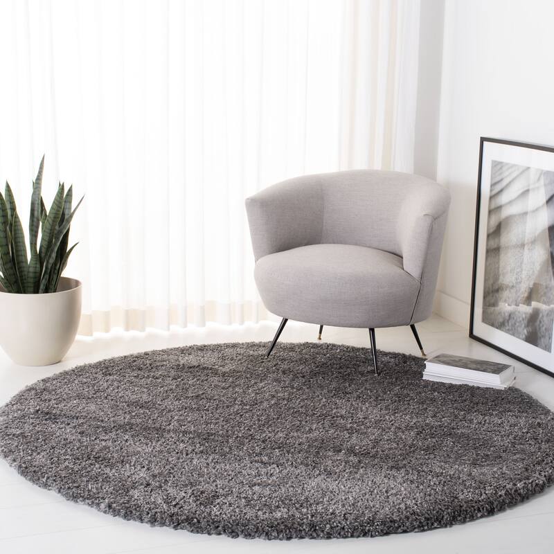 SAFAVIEH Fontana Shag Kimberlie Solid 2-inch Thick Rug - 6'7" Round - Silver - Round