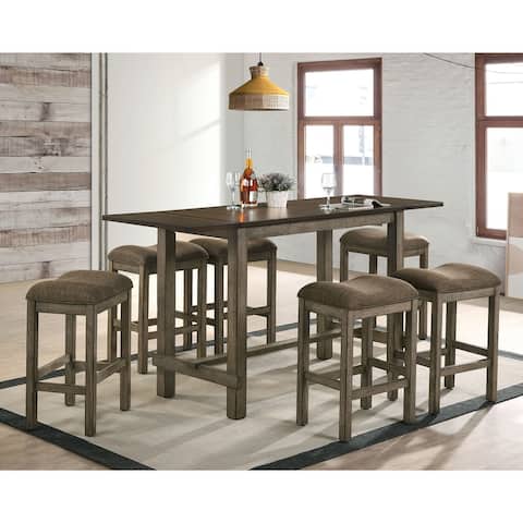 Furniture of America Tozos Walnut 7-Piece Counter Height Table Set