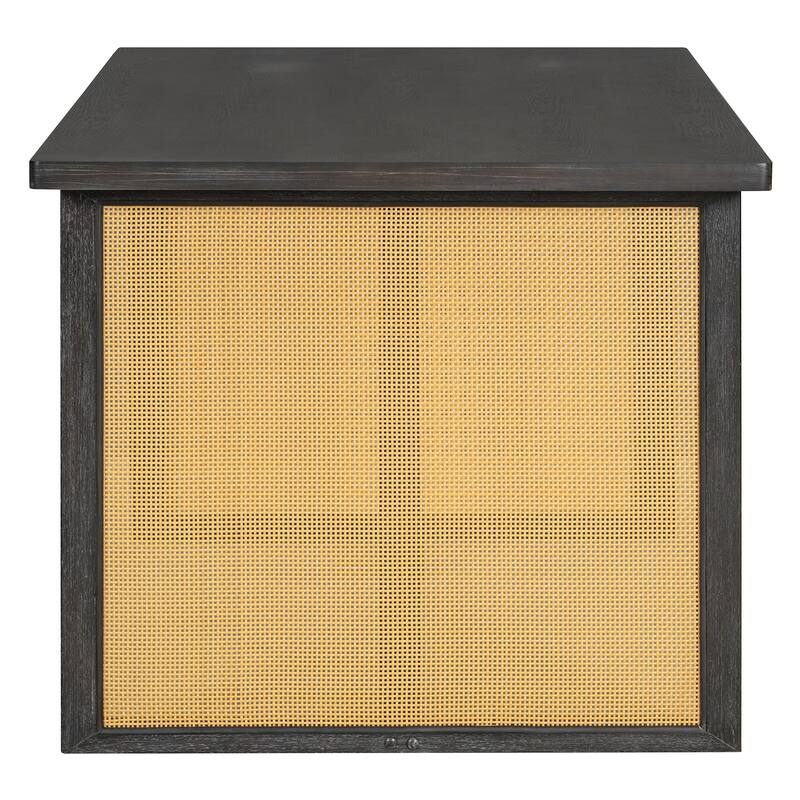 7-Piece Farmhouse Dining Table Set with Distressed Oak Veneer and Upholstered Rattan Chairs for Gatherings