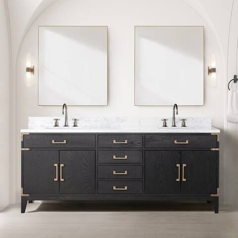 Lexora Laurel Bath Vanity, Carrara Marble Top, and Mirror
