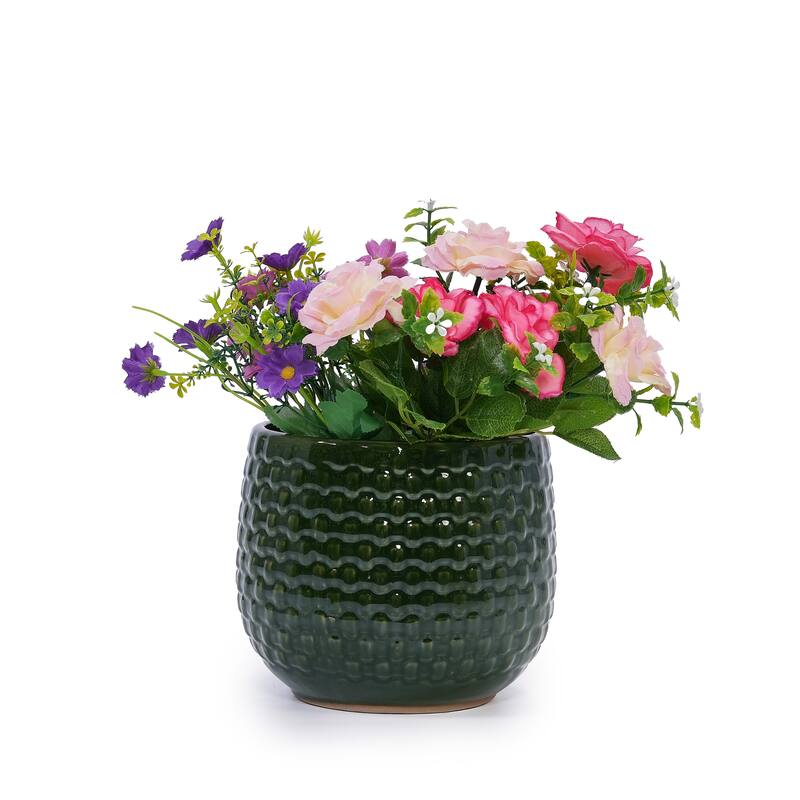 Handmade Glazed Ceramic Planter Set of 3, 9/7/5 Inch Diameter, Dark Green Solid Glossy Finish