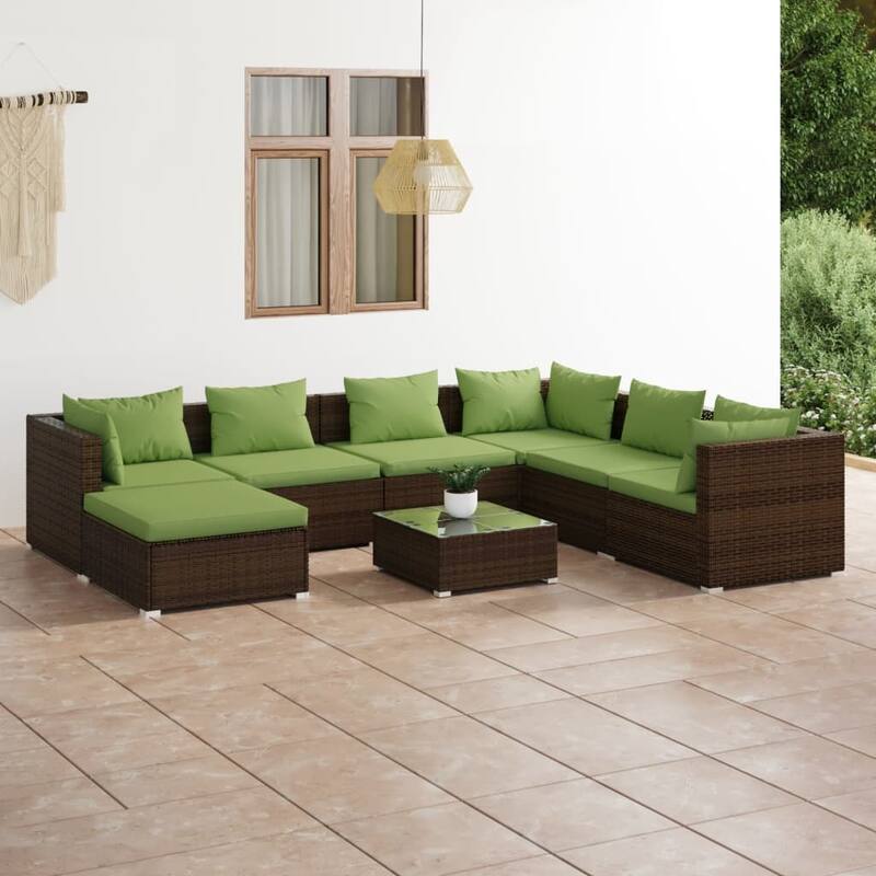 vidaXL Patio Lounge Set Outdoor Sectional Sofa Set Table Garden Poly Rattan - 27.6" x 27.6" x 23.8"