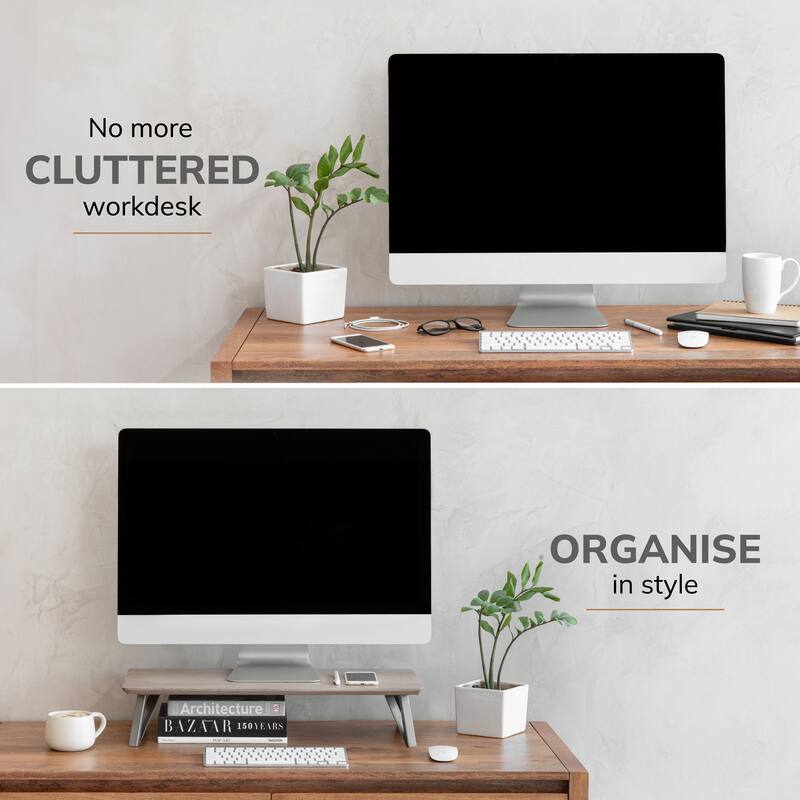 Jani Wood Monitor Stand Riser Desk - Ergonomic Design Stand, Desktop Organizer Table for Home, Office Workspace, Gaming Desk