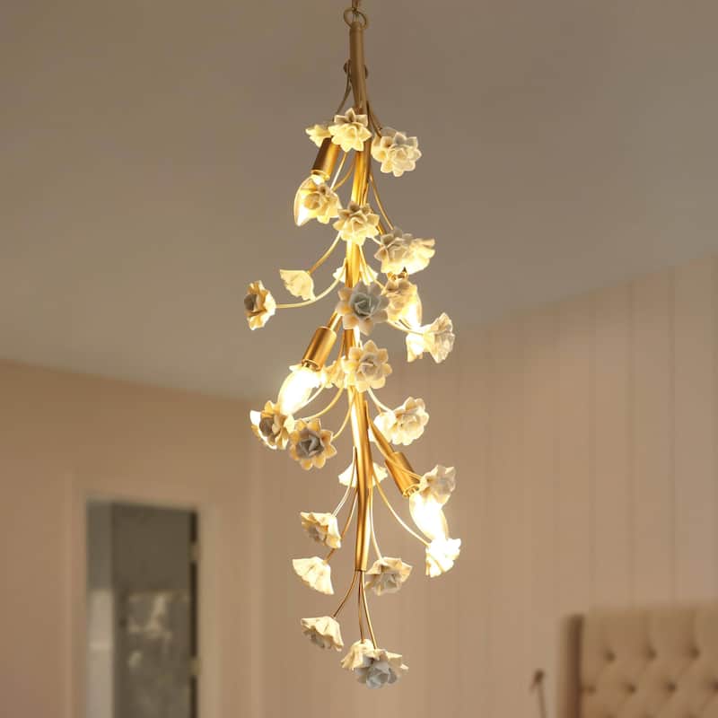 Veitchii Modern Ceramic Branch Chandelier Veitchii Gold 4-light Corner High Ceiling Pendant Lights