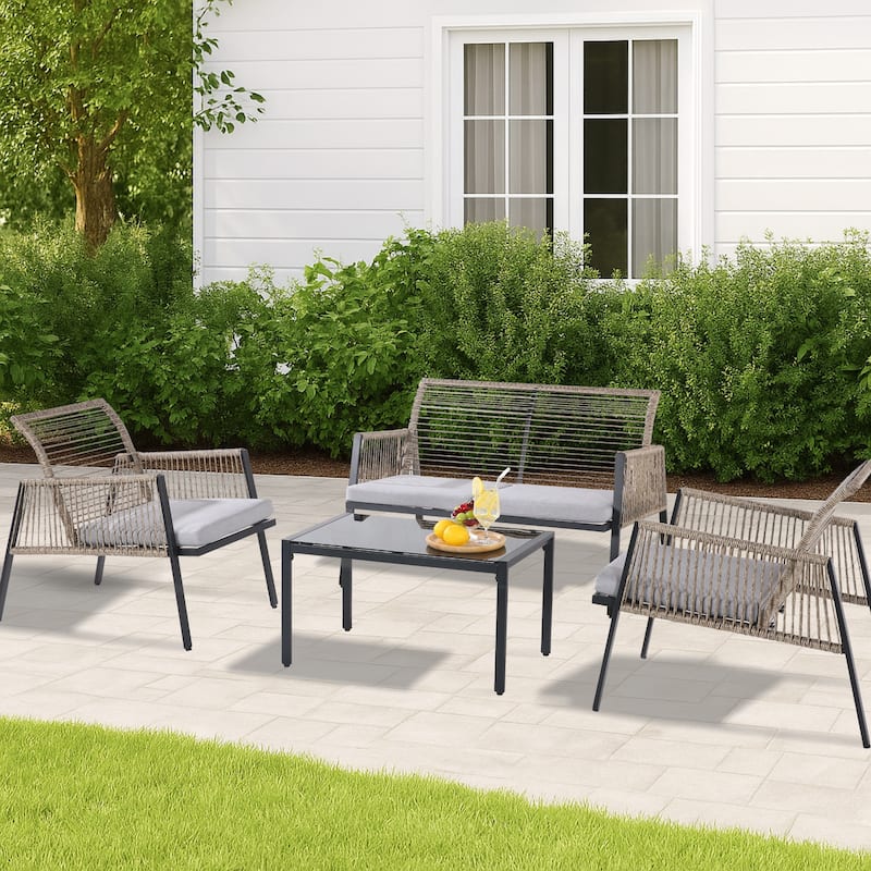 Patio Furniture Set - Outdoor Sectional Sofa All Weather Wicker Rattan Conversation Set with Soft Cushions