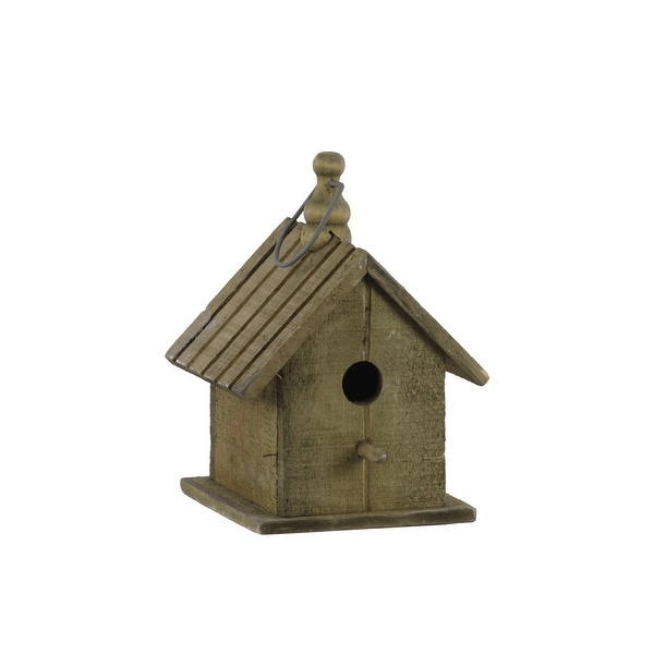 Wooden Bird House with Gable Roof Design and Metal Handle, Brown. Opens flyout.