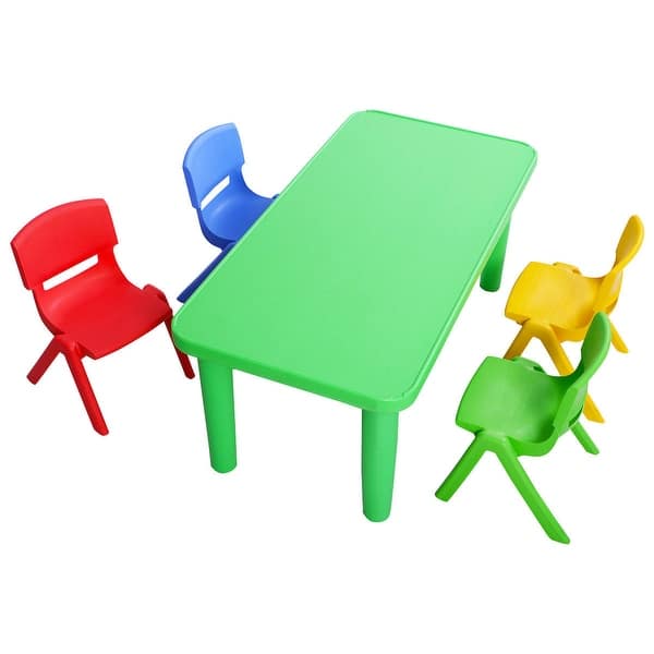 Shop Costway Kids Plastic Table And 4 Chairs Set Colorful Play