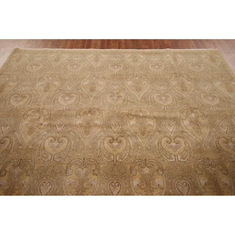 All-Over Gold Agra Oriental Area Rug Hand-Knotted Wool Carpet - 9'1" x 12'3"