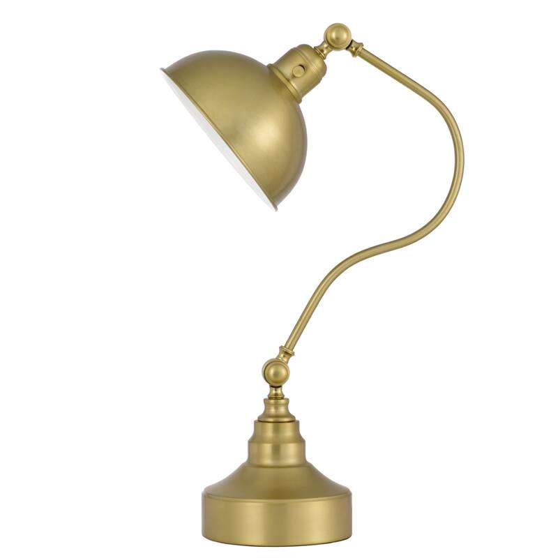 Antiqued Brass Metal Desk Lamp with Dome Shade and Rotary Socket Switch - 18” x 9” x 25” (D x W x H)