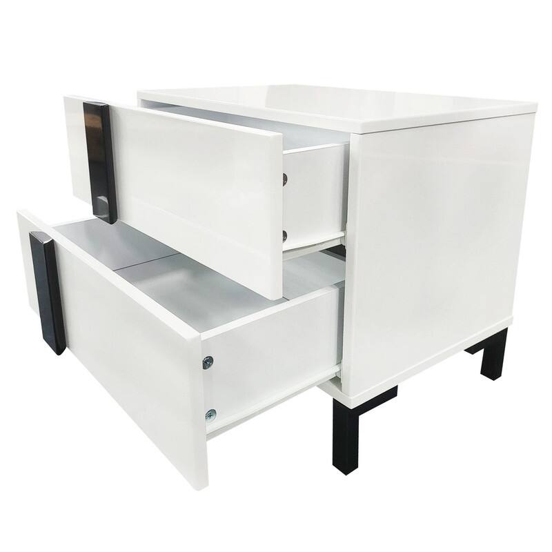 2/3/4-Pc Bedroom Sets Twin/Queen White Platform Bed w/LED/Nightstands/Ottoman/Headboard - Sherpa/High Gloss/Retro/Wood/Acrylic