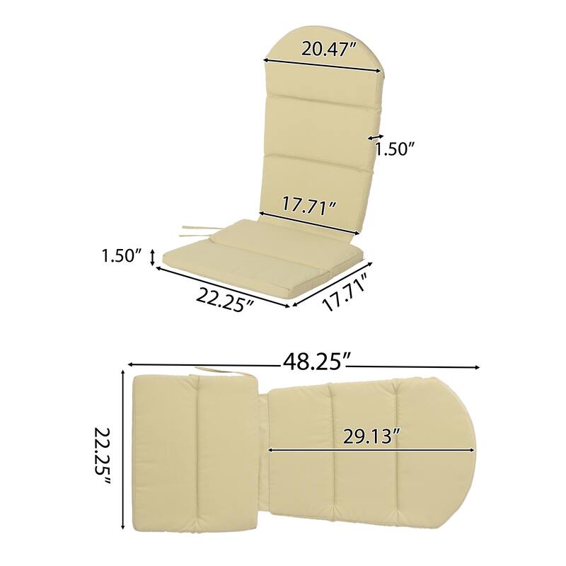 Roomfitters Malibu Adirondack Chair Cushion with Ties, Water-Resistant Fabric