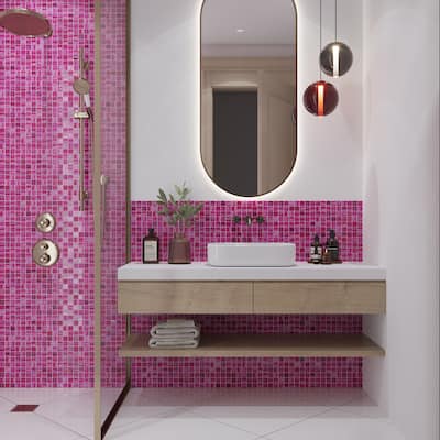 Apollo tile 11" x 11" Nirvana Glossy Matte Fuchsia Pink Glass Tile (4.43 sq ft/case) - 5 Pack