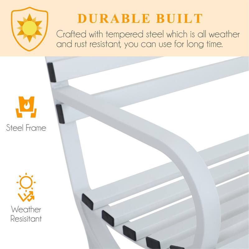 MAISON ARTS 48'' Outdoor Garden Bench White Minimalist Steel Frame Patio Park Bench