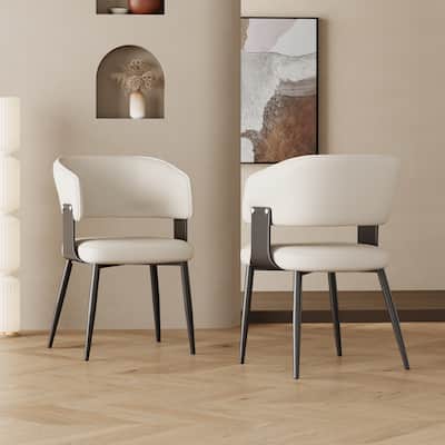 Modern Faux Leather Dining Chair, 2 pieces, Stainless steel legs, White