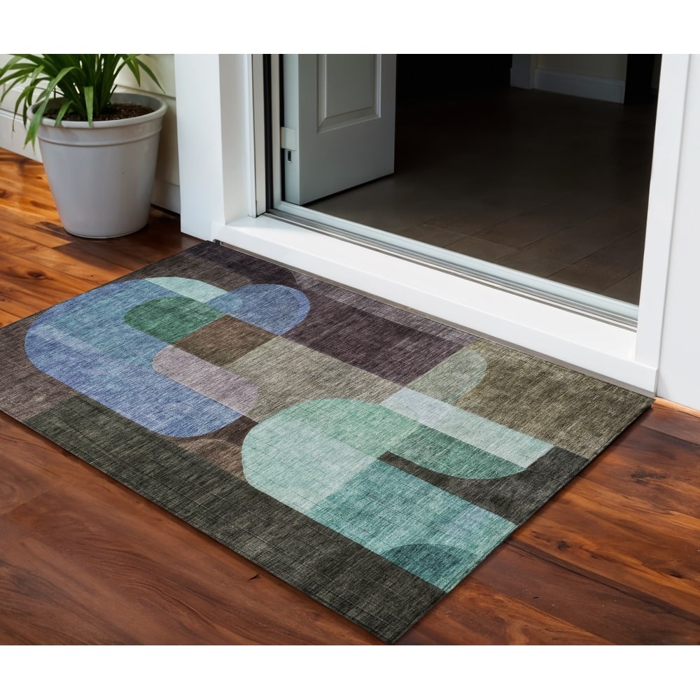 HomeRoots Abstract Transitional Rectangle Outdoor Rug