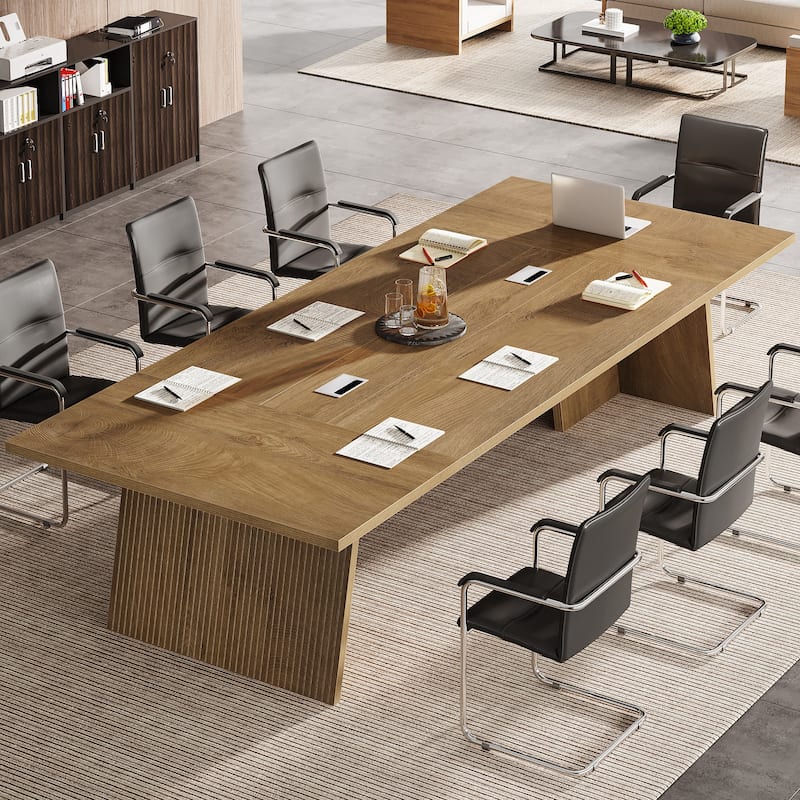 Modern Conference Table, Large Boardroom Meeting Desk with Cable Grommet, Office Seminar Training Accent Table - Brown