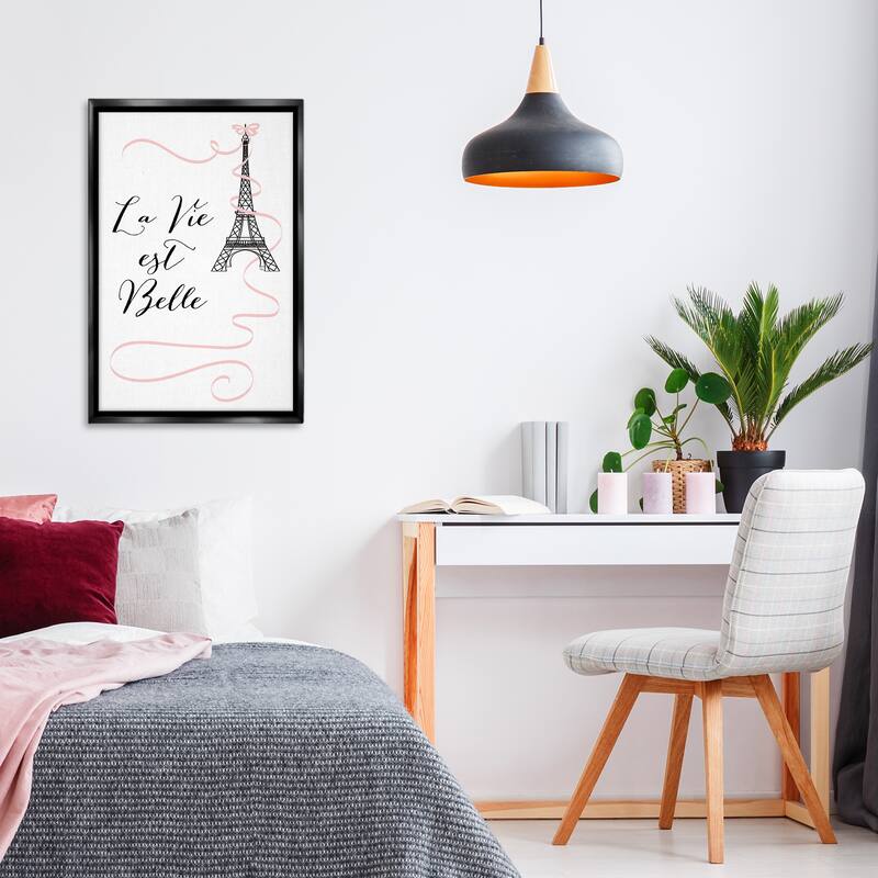 Stupell Life Is Beautiful French Phrase Framed Floater Canvas Wall Art Design By Martina Pavlova