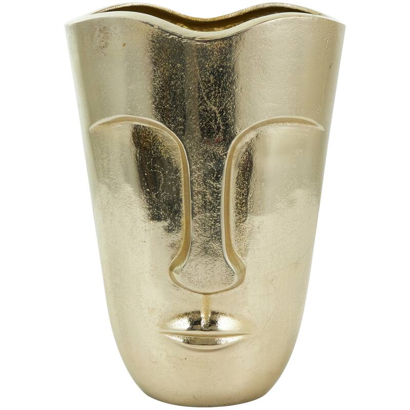 Gold Aluminum Metal Face Decorative Vase with Abstract Details (Set of 2)