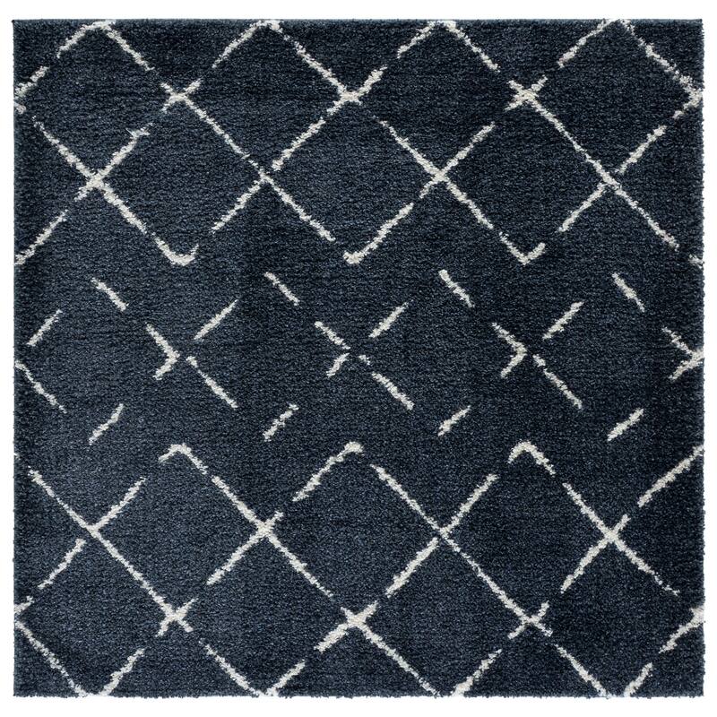 SAFAVIEH Arizona Shag Ghinwa 1.2-inch Thick Rug - 6'7" Square - Slate Blue/Ivory