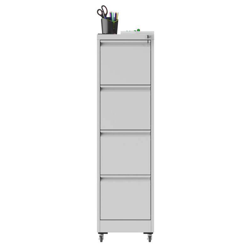 GDFStudio - Bexley 4-Drawer Locking Vertical File Cabinet with Wheels, Heavy-Duty Metal Storage