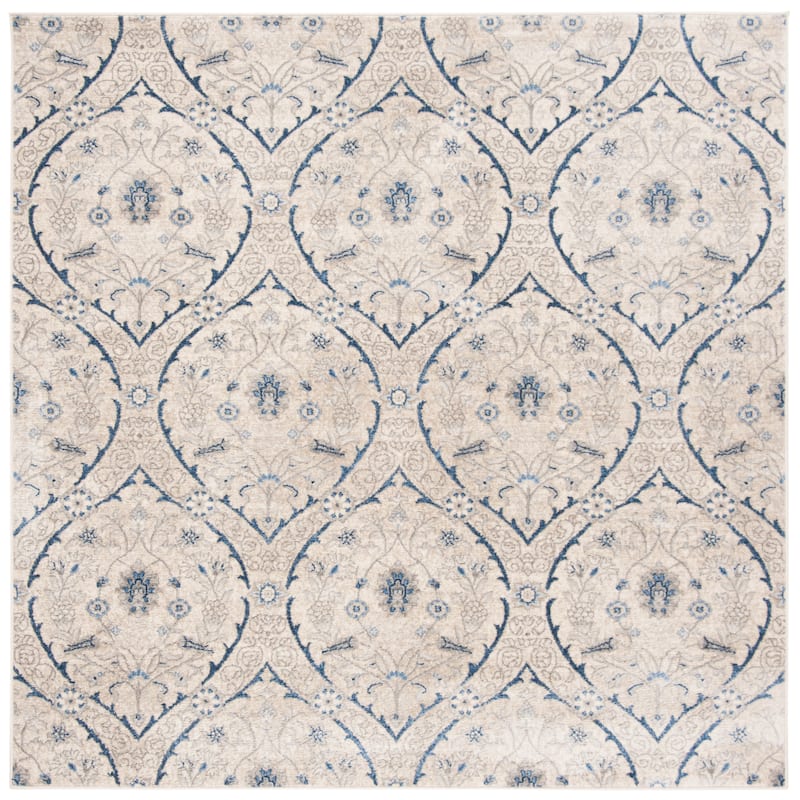 SAFAVIEH, Brentwood Koyka Traditional Oriental Rug - 6'7" Square - Light Grey/Blue