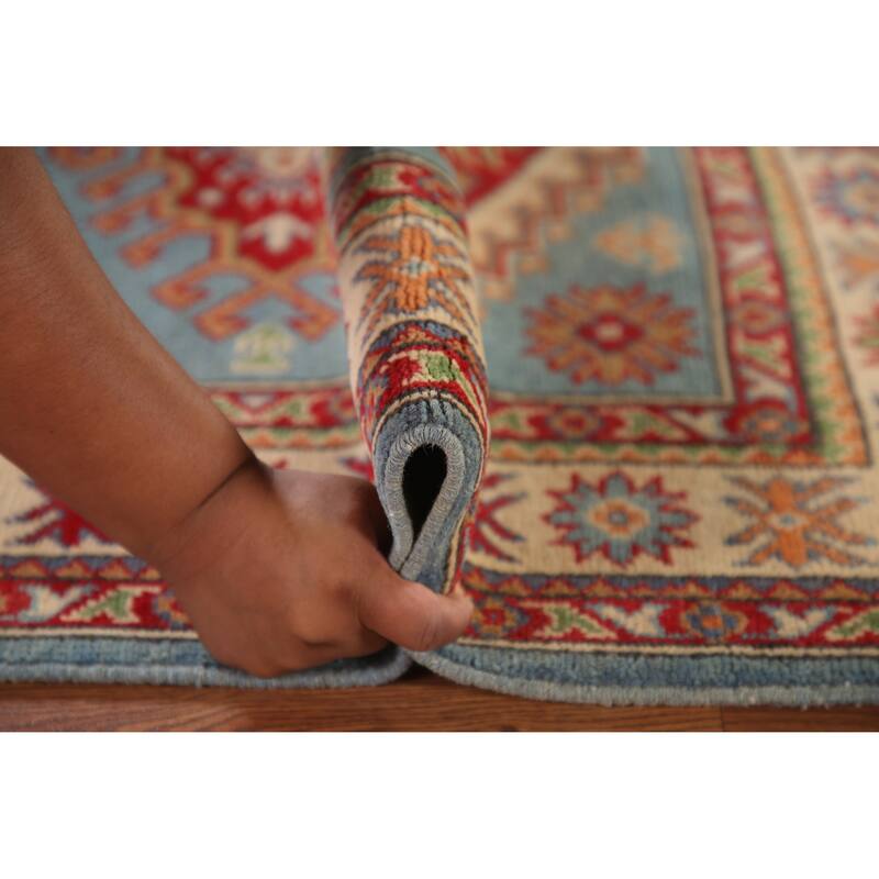 Light Blue Kazak Accent Rug Handmade Wool Carpet - 3'4"x 4'9"