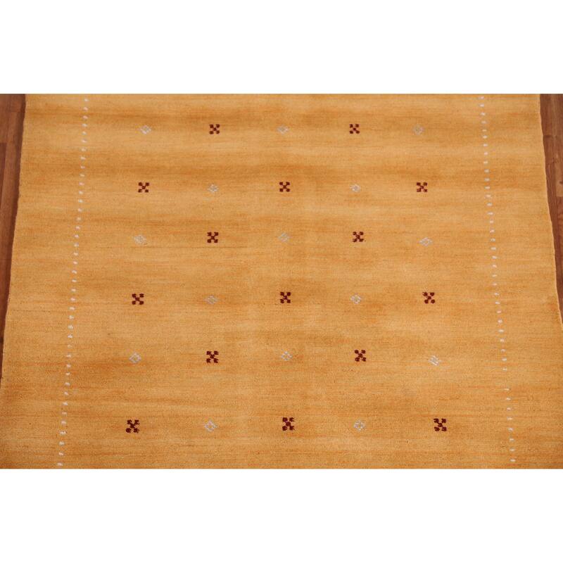 Hand Knotted Oriental 100% Wool Carpet Tribal Tribal Yellow & Gold Gabbeh Area Rug - 6' 4'' X 4' 7''
