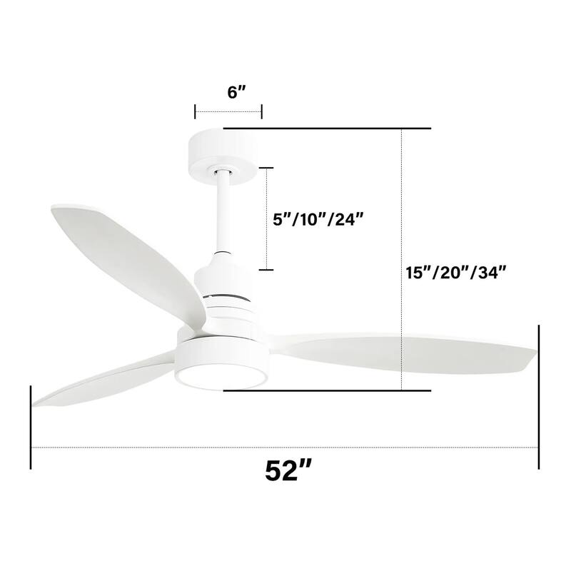 52 Inch Wooden Ceiling Fan Whit 3 Solid Wood Blades Remote Control Reversible DC Motor With Led Light