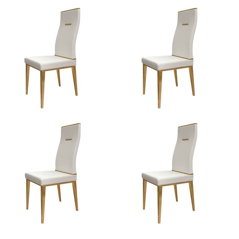 HomeRoots Set of Four White and Gold Upholstered Faux Leather Dining Side Chairs - 13.30 in. x 42.00 in. x 15.07 in.