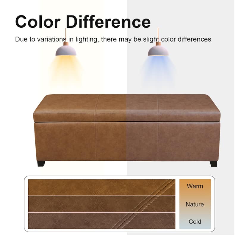 Adeco 46" Faux Leather Storage Ottoman Bench with Nailhead Trim