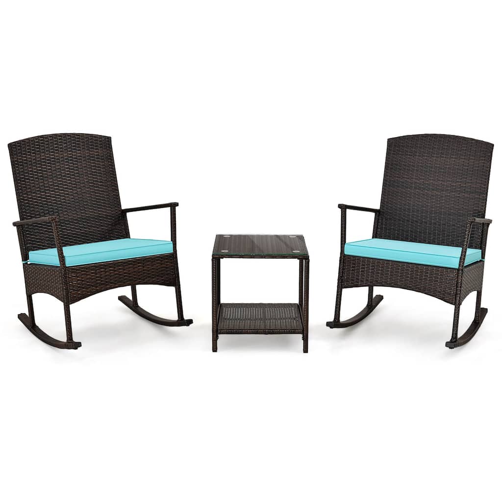 Costway 3 Piece Patio Rocking Set Wicker Rocking Chairs with 2-Tier - See Details