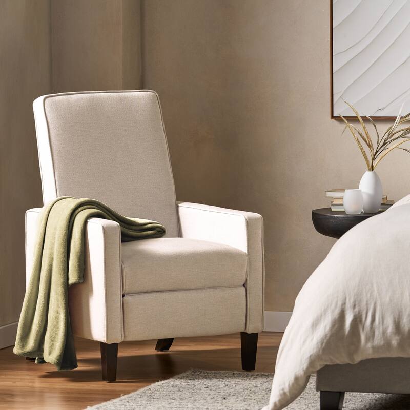 32" Linen Recliner with Retractable Footrest, Modern Accent Reading Chair, Upholstered Sofa Chair with Wood legs for Living Room